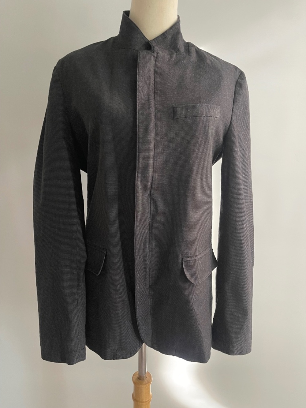Kenneth Cole Reaction Mandarin Collar Jacket Mens 40 Small Gray Minimalist Moder